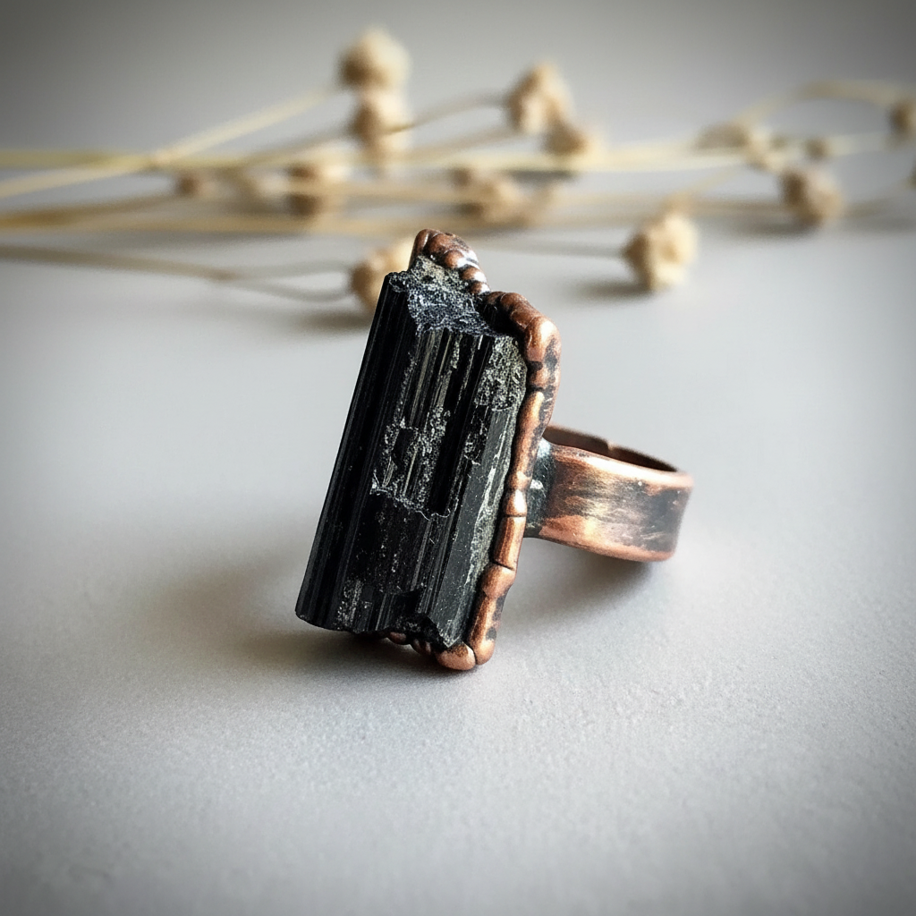 Black Tourmaline Rod Ring Slate 1