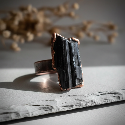 Black Tourmaline Rod Ring Slate 3