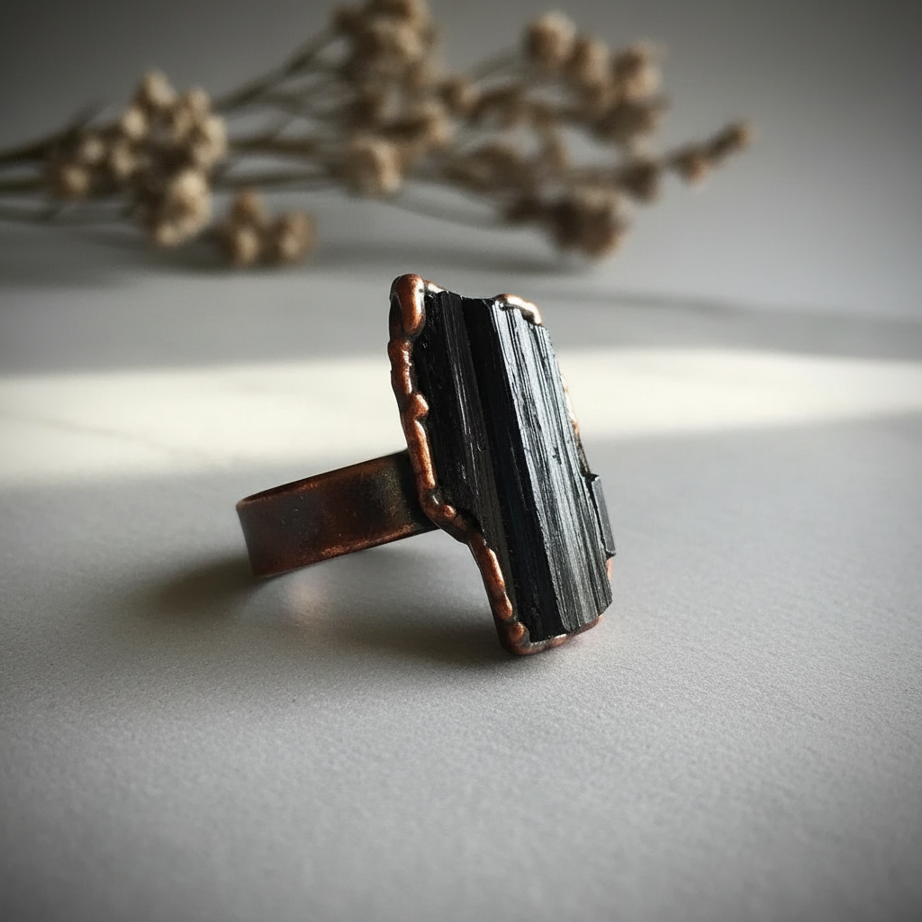 Black Tourmaline Rod Ring Slate 4