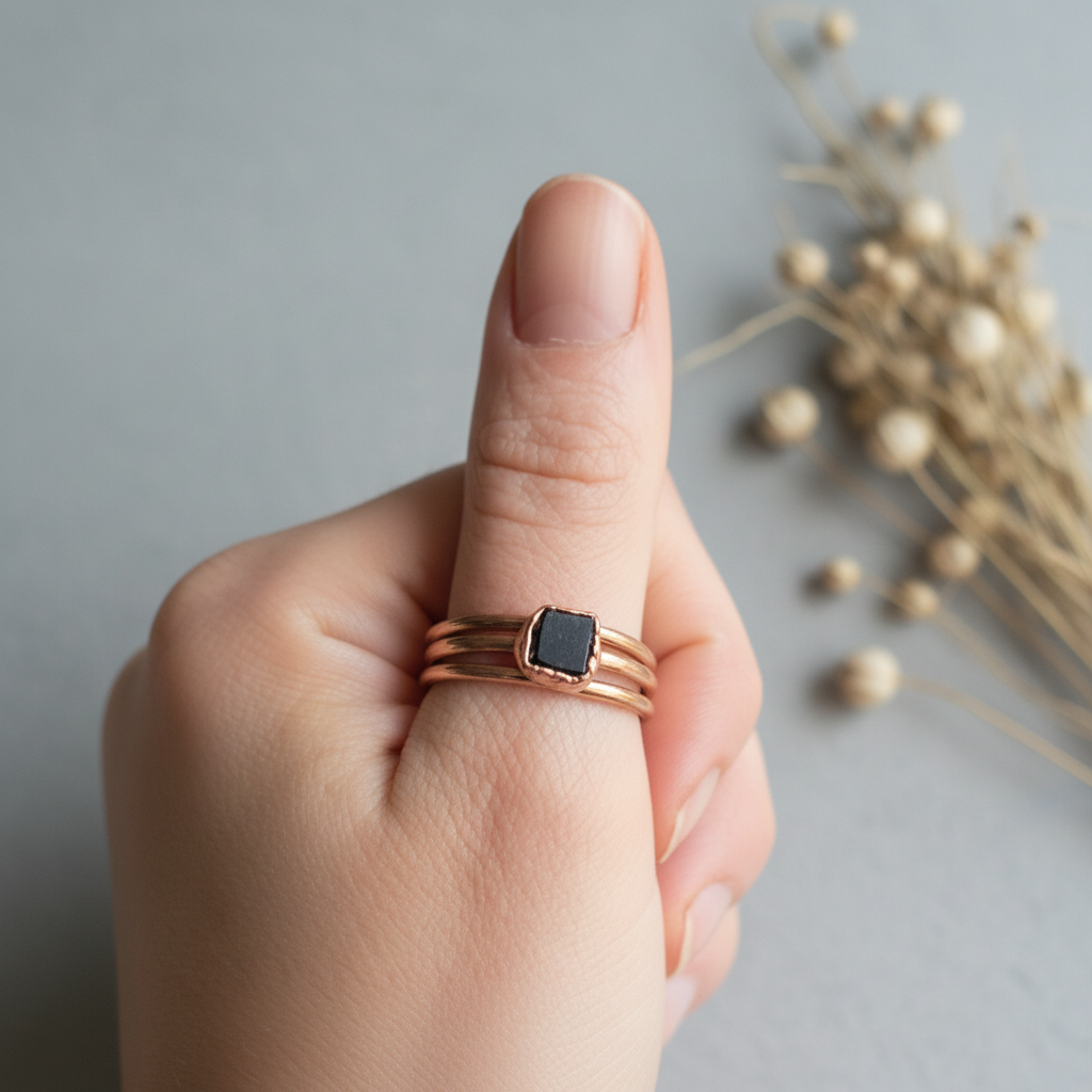 Black Tourmaline Stack - Slate Hand Shot