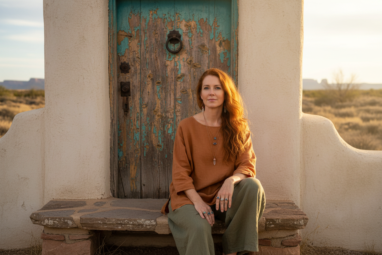Blackbird & Sage Hero — Adobe Door, Orange & Green