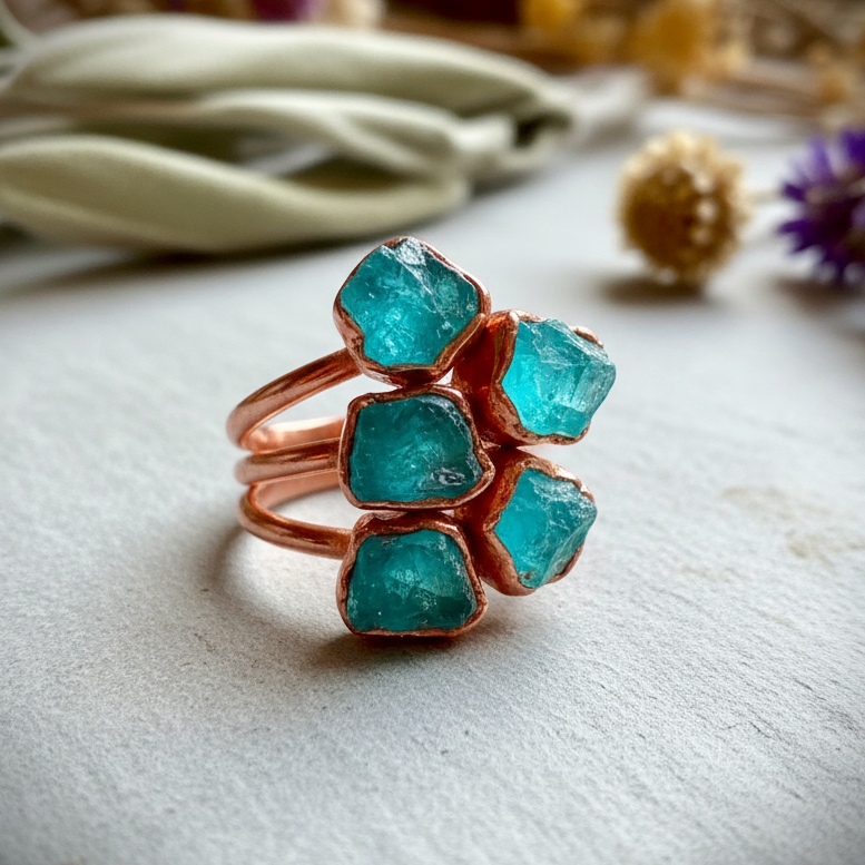 Blue Apatite Ring Bright Copper Hero