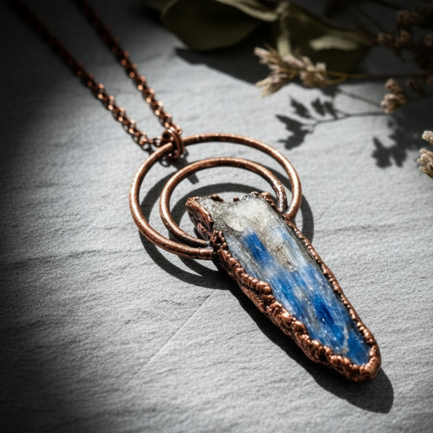 Blue Kyanite Necklace Botanical Shadow Softened