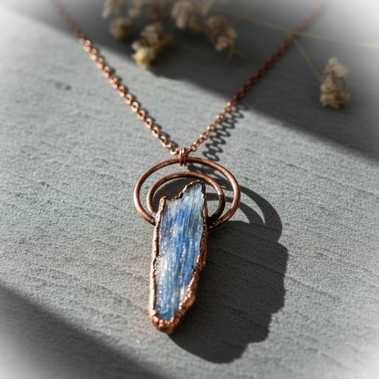 Blue Kyanite Necklace Flat Lay Softened