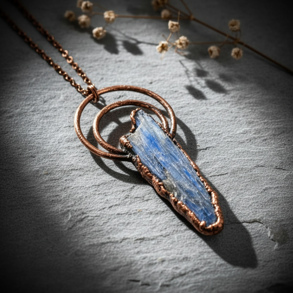 Blue Kyanite Necklace Low Angle Softened