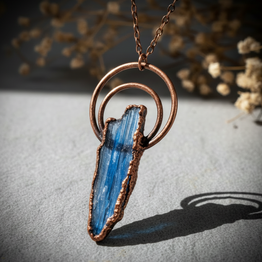 Blue Kyanite Necklace Upright Softened