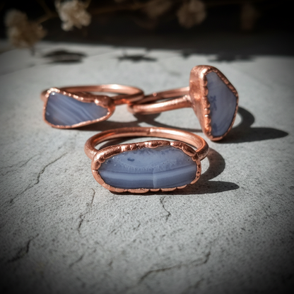 Blue Lace Agate Rings Bright Copper