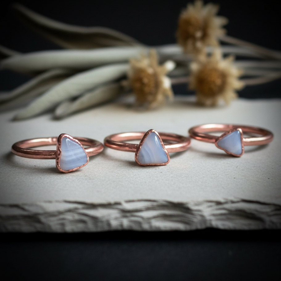 Blue Lace Agate Rings Fanned Row