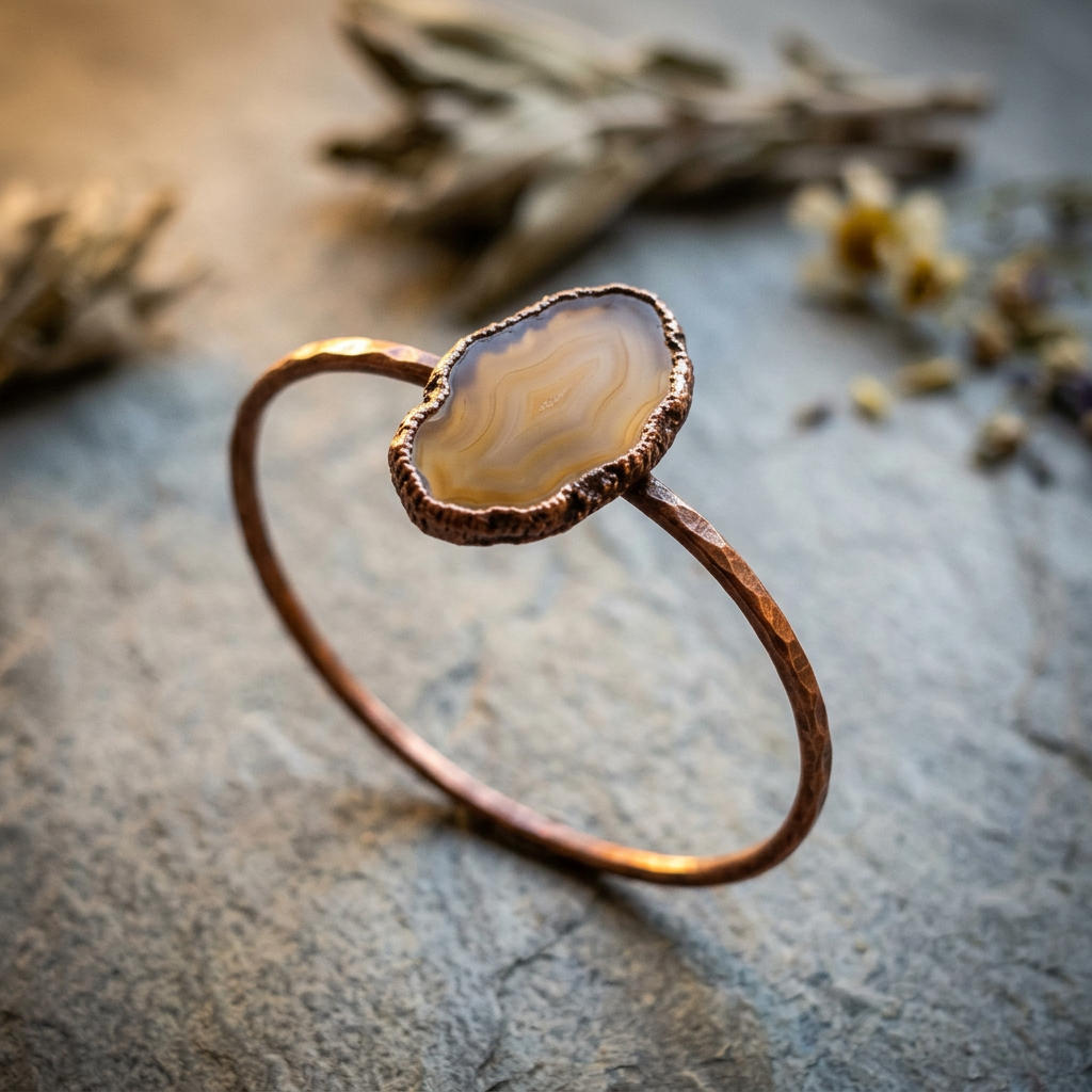 Brazilian agate bangle hero with lengthwise stone orientation
