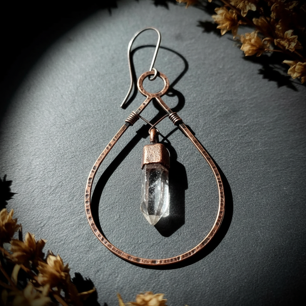 Bronze Quartz Teardrop Hoop Earrings — Macro