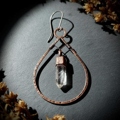 Bronze Quartz Teardrop Hoop Earrings — Macro
