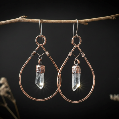 Bronze Quartz Teardrop Hoops — Branch Dark