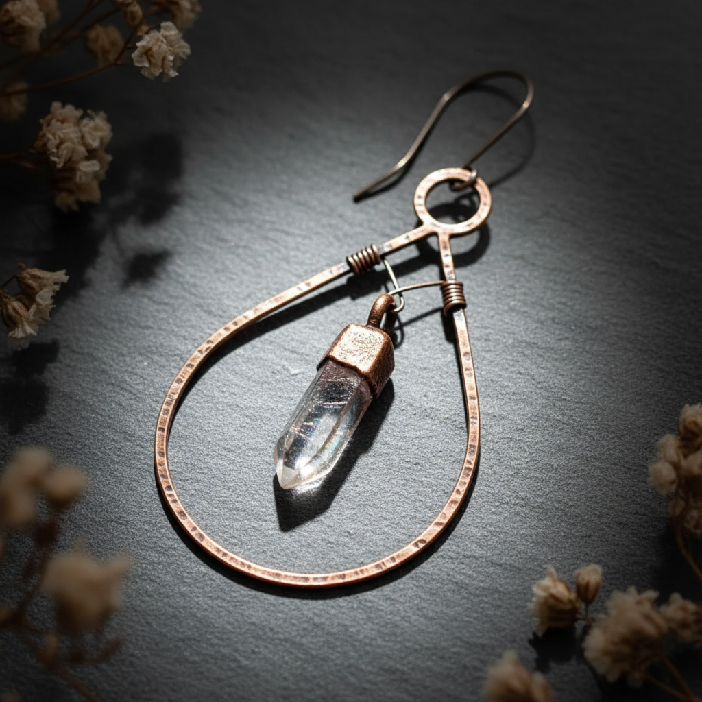 Bronze Quartz Teardrop Hoops — Macro Dramatic