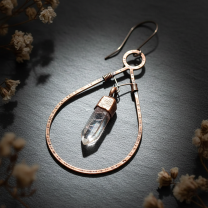 Bronze Quartz Teardrop Hoops — Macro Dramatic