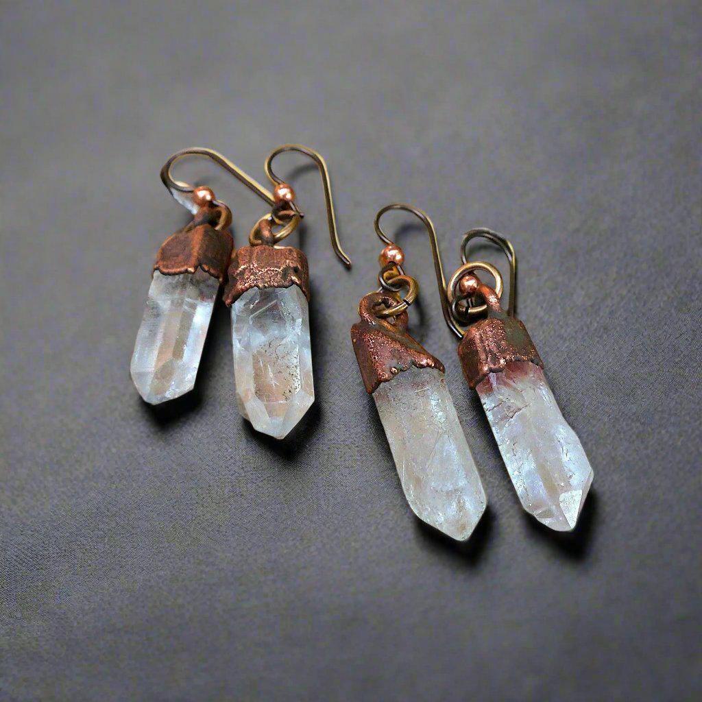Handmade Raw Quartz Earrings with Copper Caps and Niobium Comfort - Blackbird & Sage Jewelry