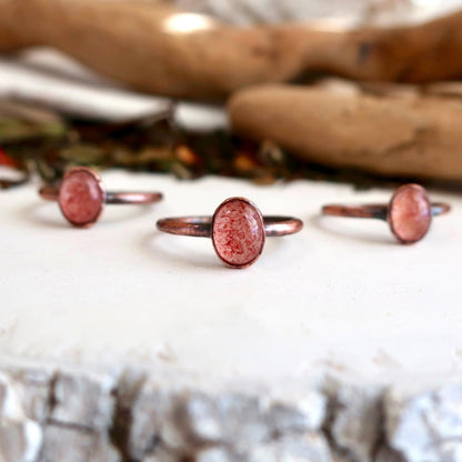 Electroformed Copper Ring with Strawberry Quartz Blackbird & Sage Studio