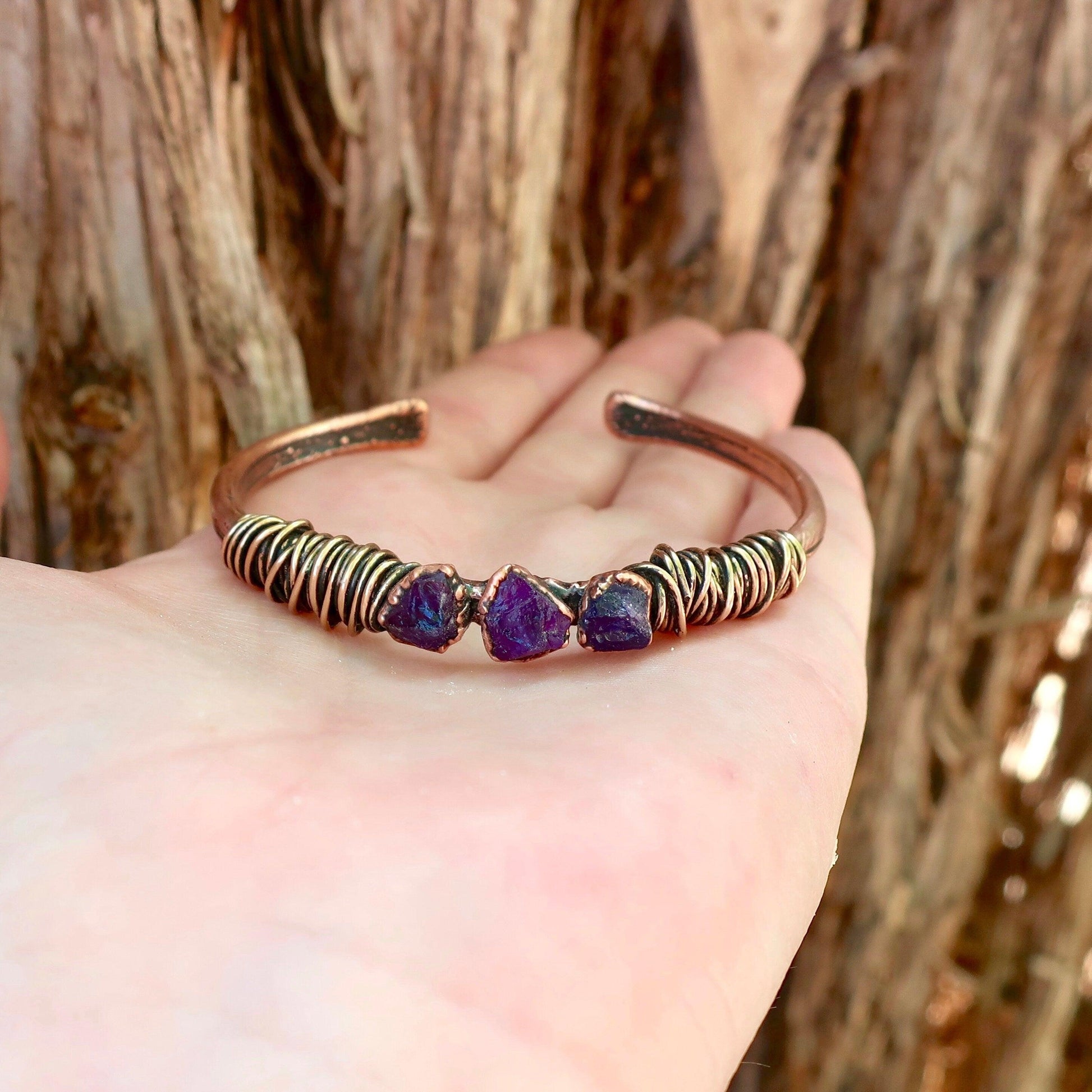 Raw Amethyst Copper Bracelet for Spiritual Healing - Blackbird & Sage Jewelry
