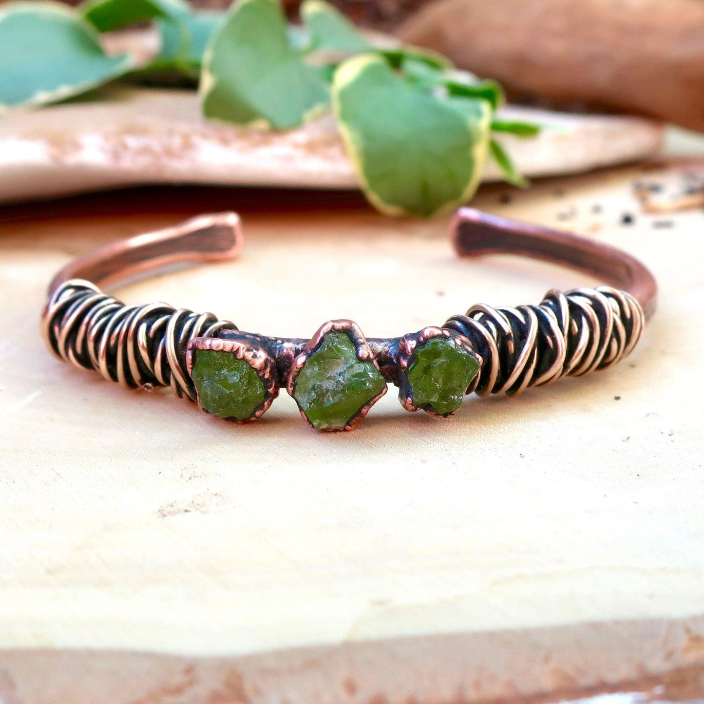 Raw Peridot Copper Cuff Bracelet for Growth - Blackbird & Sage Jewelry