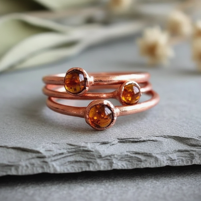Cabochon Amber Rings Stacked