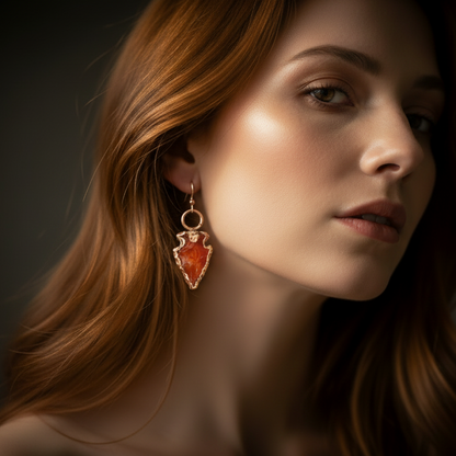 Carnelian Arrowhead Earrings Model Shot