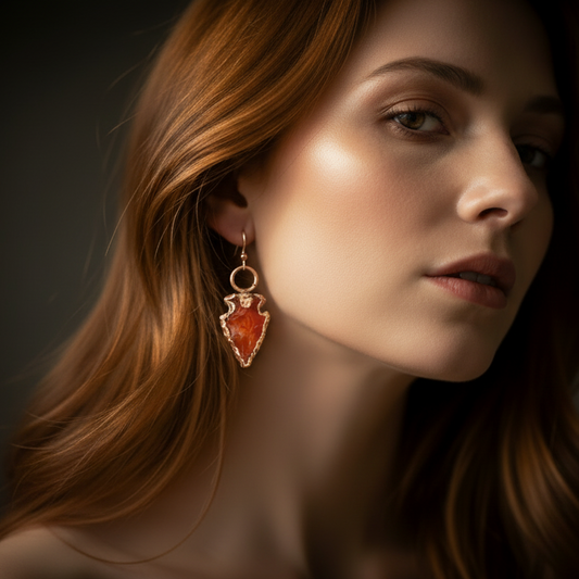 Carnelian Arrowhead Earrings Model Shot