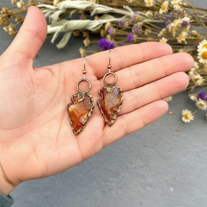Carnelian Arrowhead Earrings Palm Shot