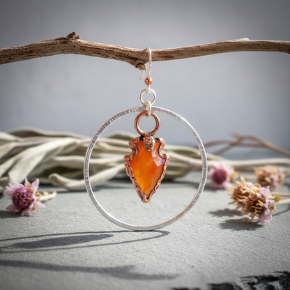 Carnelian Arrowhead Hoop Earrings Branch Shot