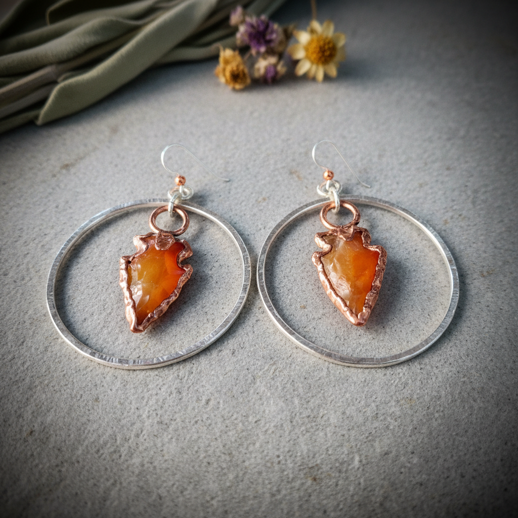 Carnelian Arrowhead Hoop Earrings Hero