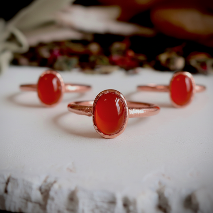 Carnelian Oval Rings Bright Copper Trio