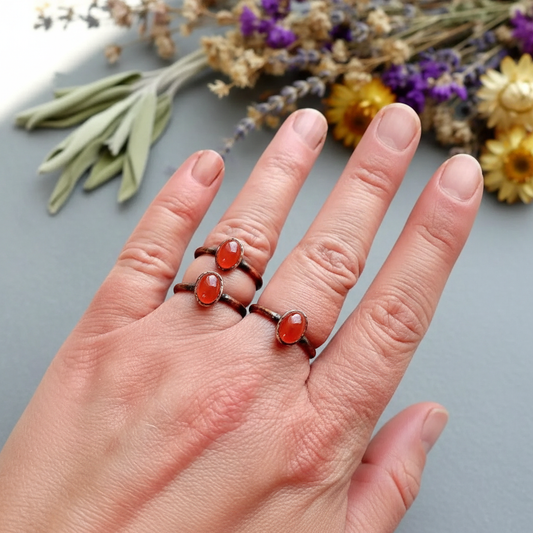 Carnelian Oval Rings Hand Shot