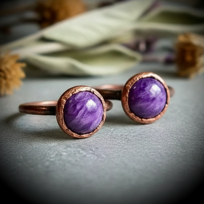 Charoite Ring – Antique Copper Flat Lay