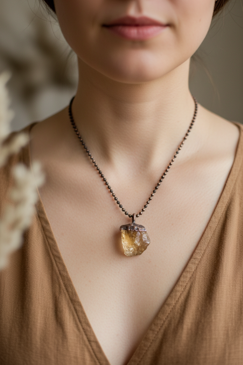 Citrine Ball Chain Necklace – Model Shot v3