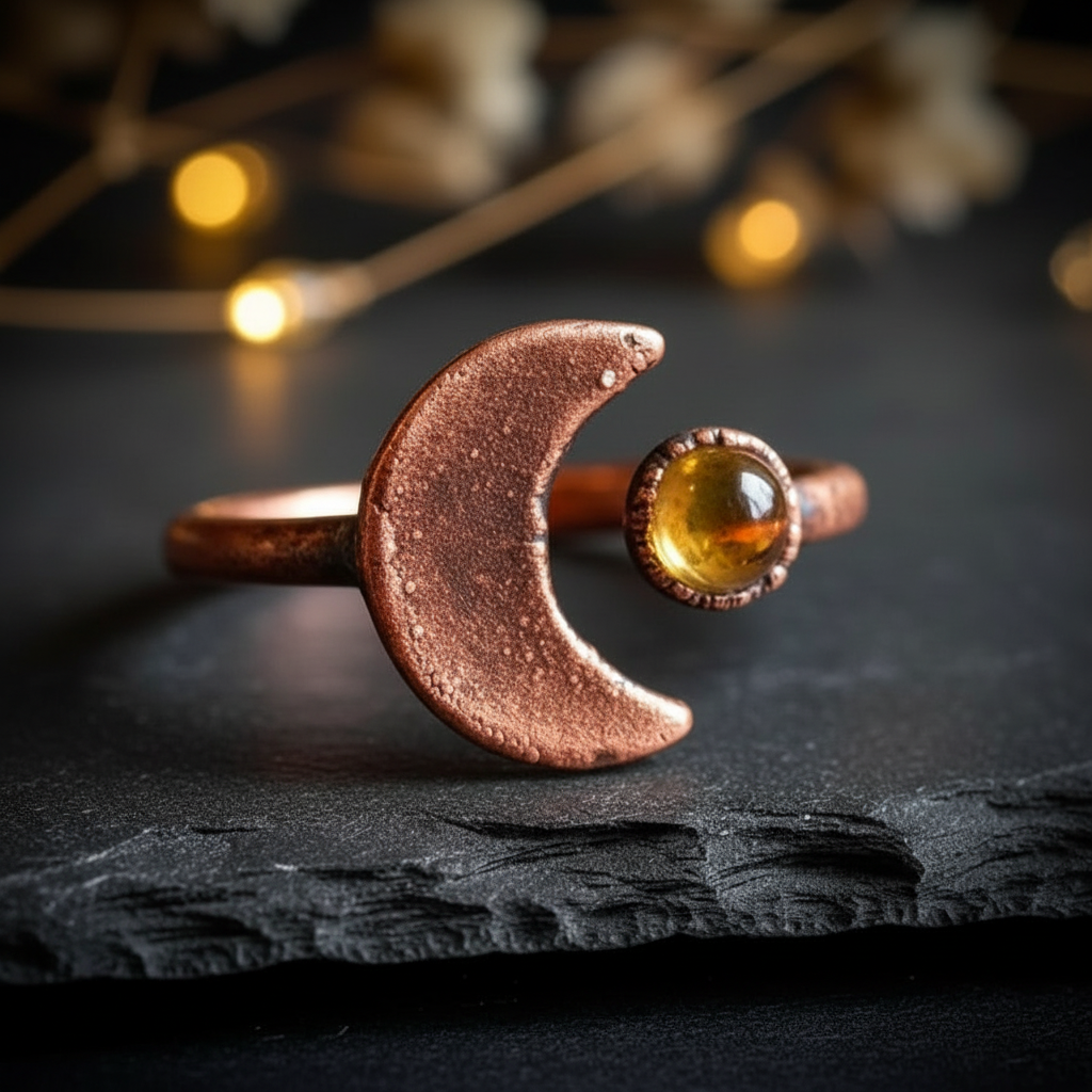 Citrine Moon Ring - Front bokeh