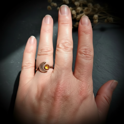 Citrine Moon Ring - Hand Shot