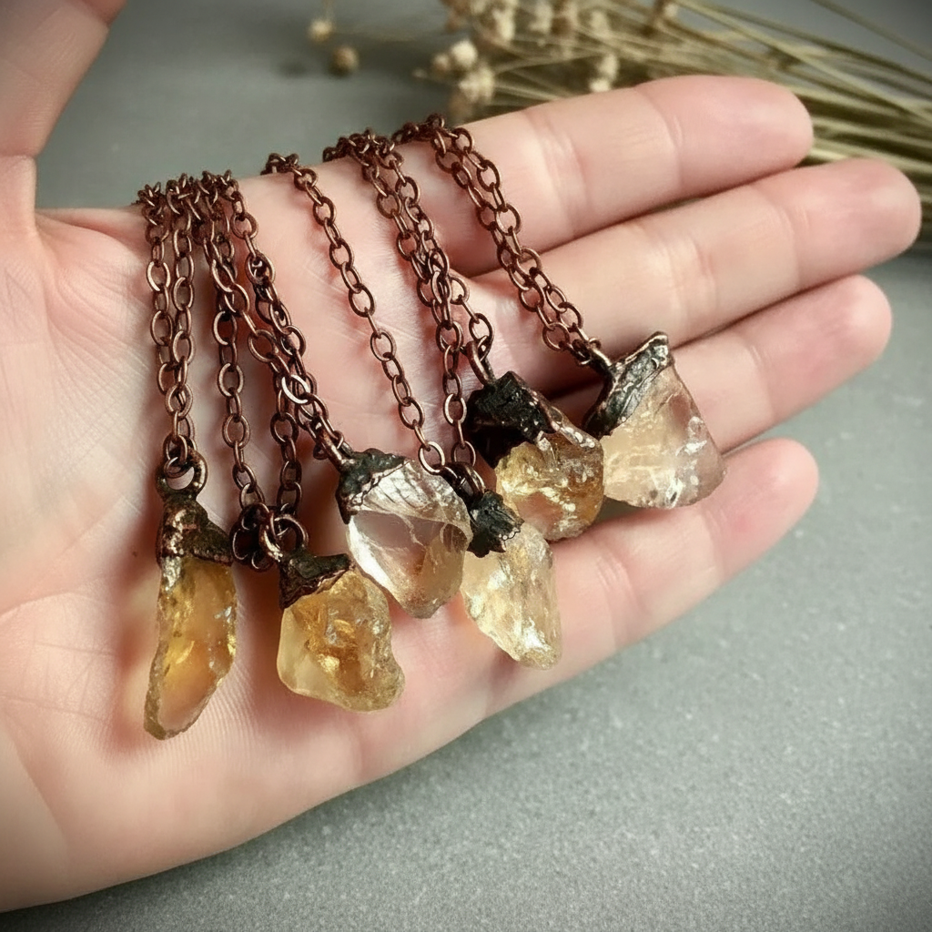 Citrine Necklace Hand Cup Slate