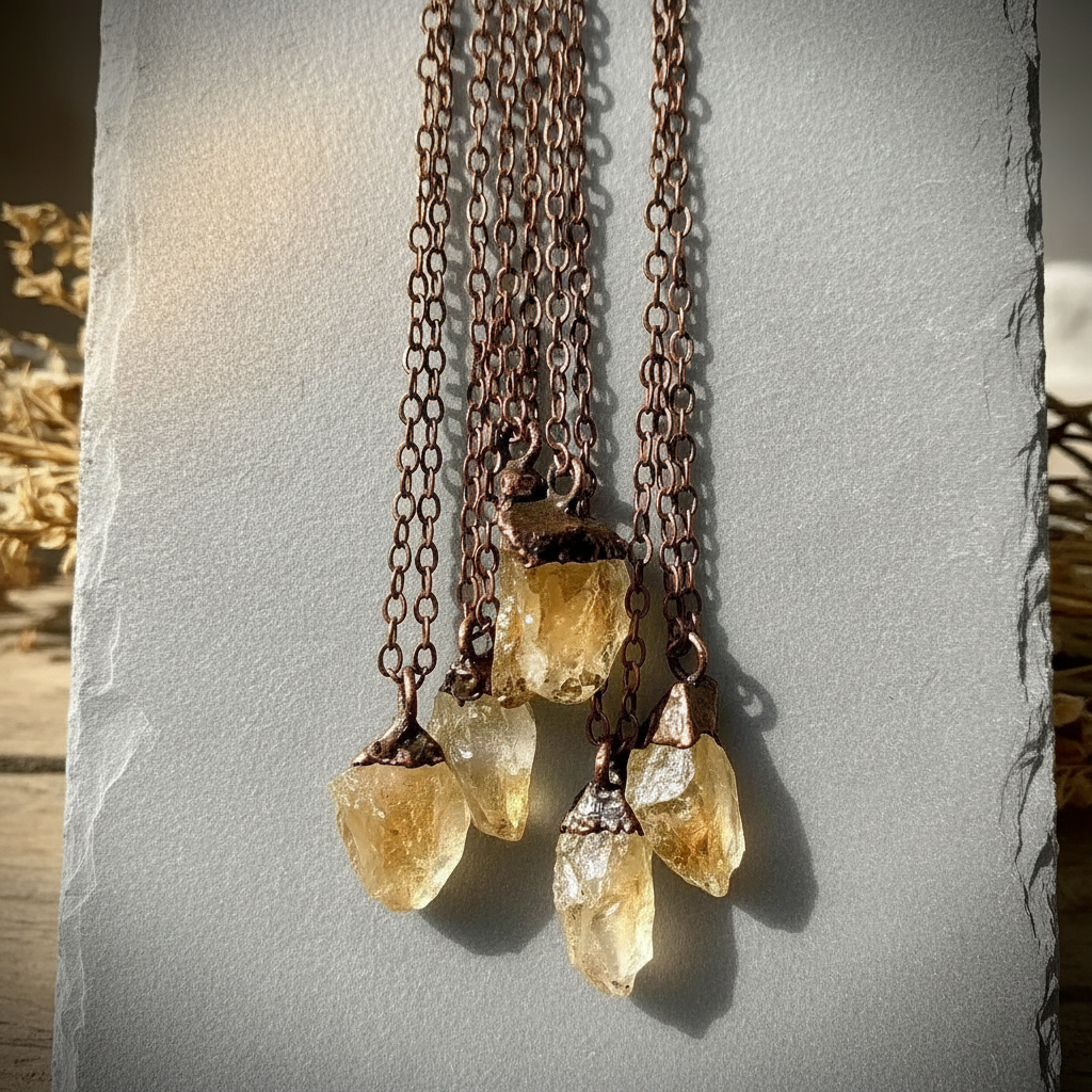 Citrine Necklace Hanging Vertical Slate