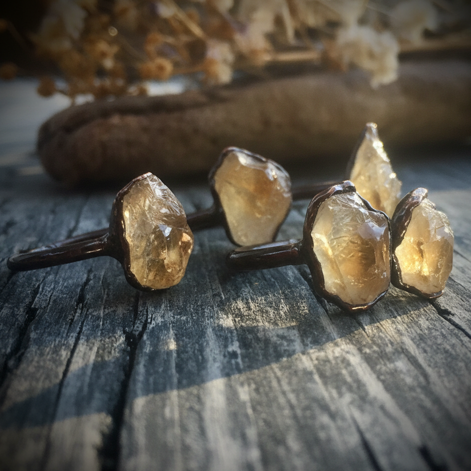 Citrine Statement Ring – Flat Lay Dark