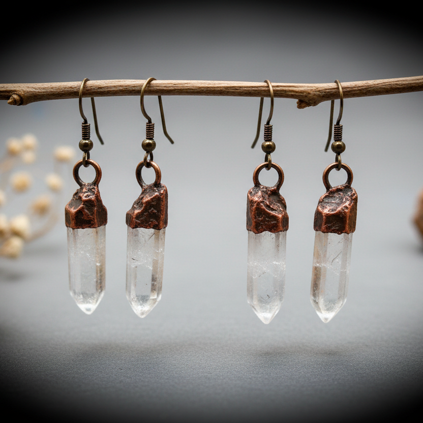 Clear Quartz Point Earrings — Branch Scene