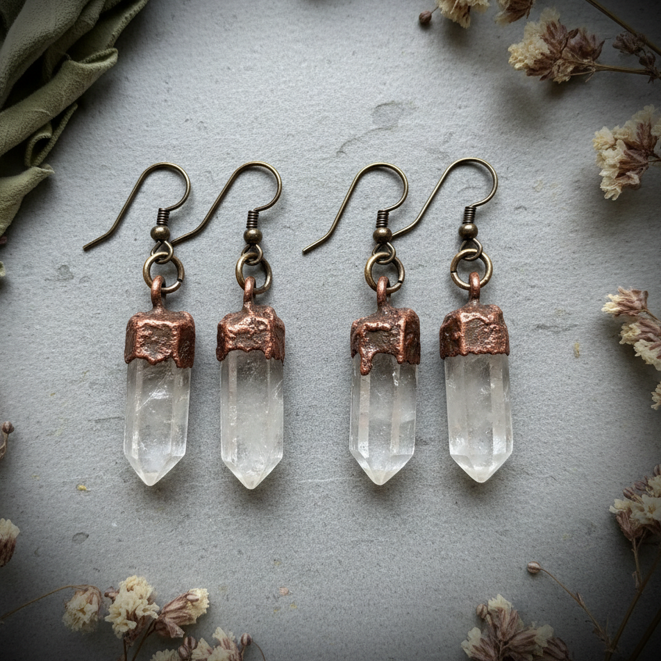 Clear Quartz Point Earrings — Hero