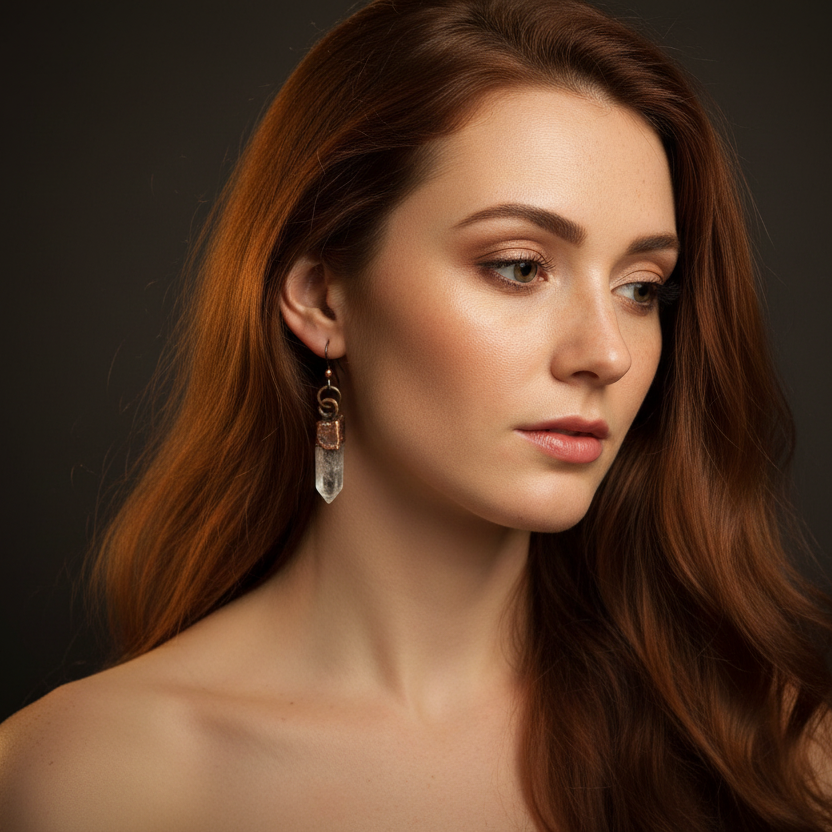 Clear Quartz Point Earrings — Model Shot