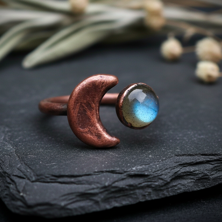 Crescent Moon Labradorite Ring Hero