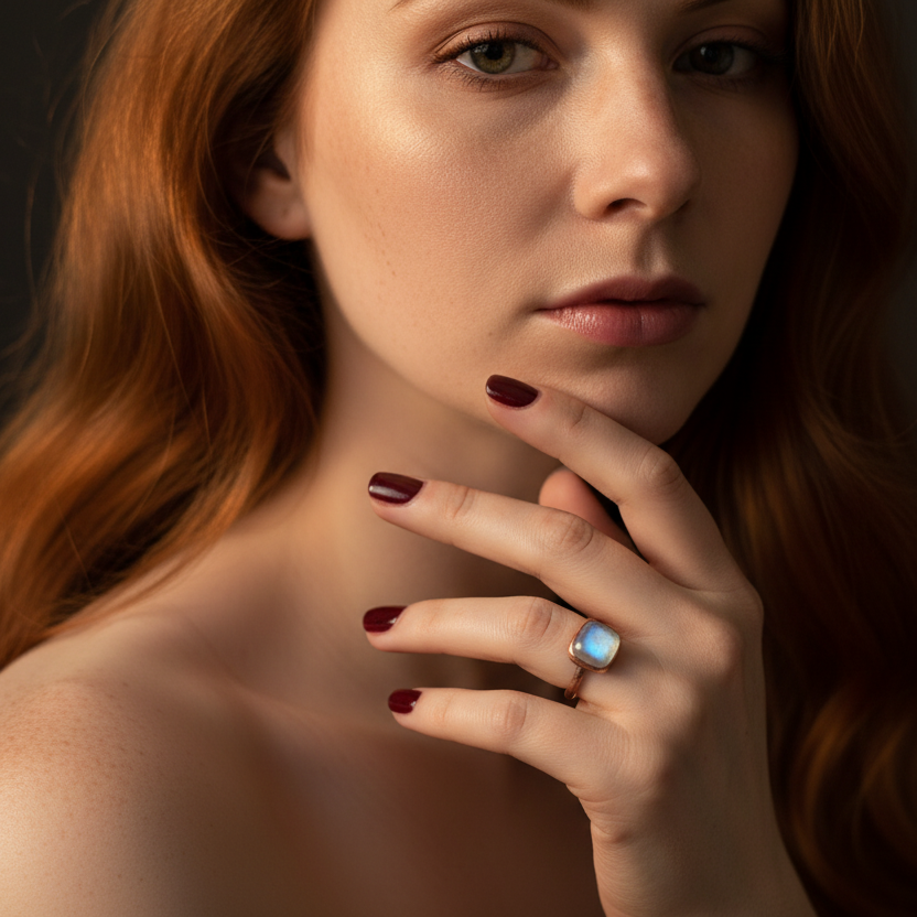 Cushion Moonstone Ring — Model Shot