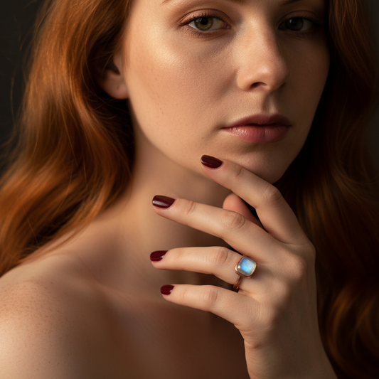Cushion Moonstone Ring — Model Shot