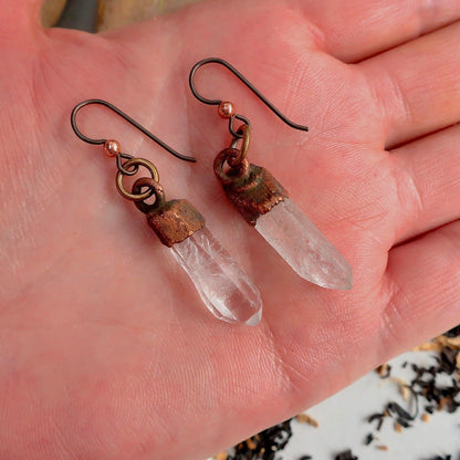 Handmade Raw Quartz Earrings with Copper Caps and Niobium Comfort - Blackbird & Sage Jewelry
