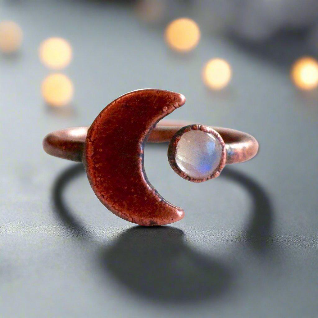 Moonstone Eclipse Open Ring in Copper for Unique Style - Blackbird & Sage Jewelry