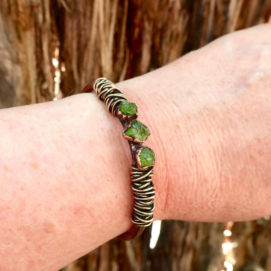 Raw Peridot Copper Cuff Bracelet for Growth - Blackbird & Sage Jewelry