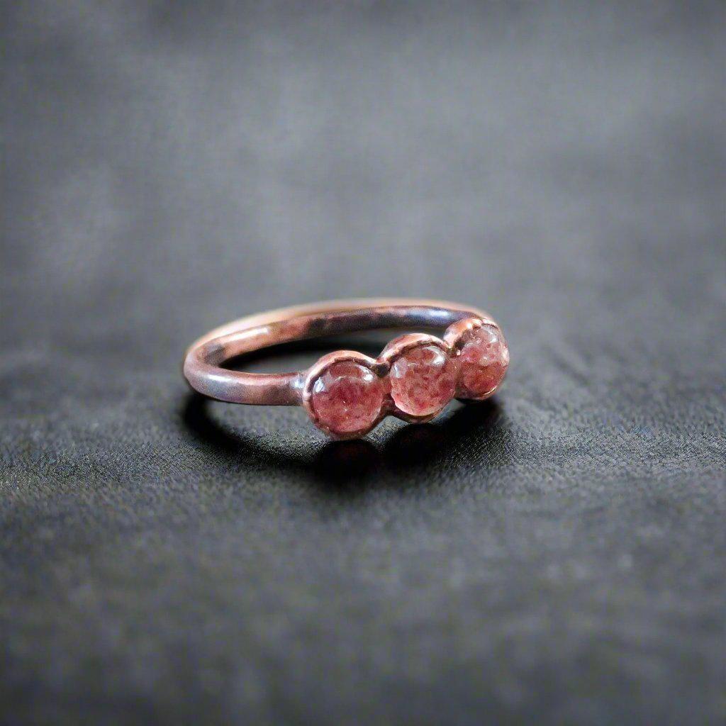 Handcrafted Copper Strawberry Quartz Multi Stone Ring for Healing - Blackbird & Sage Jewelry