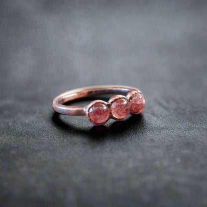 Handcrafted Copper Strawberry Quartz Multi Stone Ring for Healing - Blackbird & Sage Jewelry