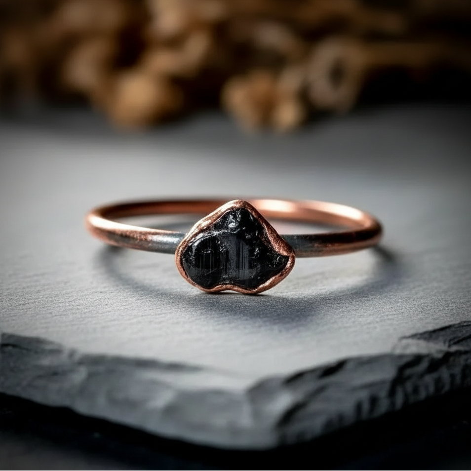 Dainty Black Tourmaline Ring Close-Up