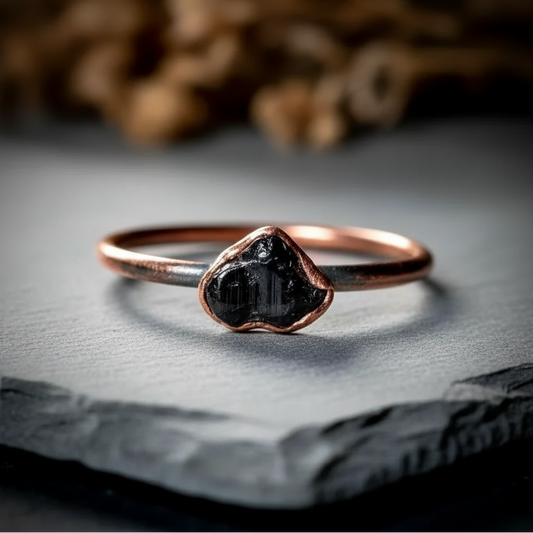 Dainty Black Tourmaline Ring Close-Up